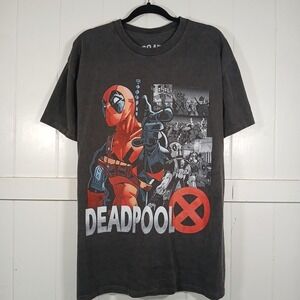 Goat Crew T-Shirt Marvel Deadpool & Wolverine Men's Small Gray Cotton SS 2-Sided